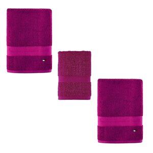 2 BATH + 1 HAND Tommy Hilfiger Modern American Cotton Towels in RASPBERRY ROSE